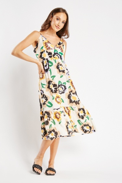 Tiered Printed Strappy Dress