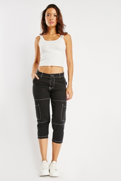 Stitched Cropped Mid Waist Trousers
