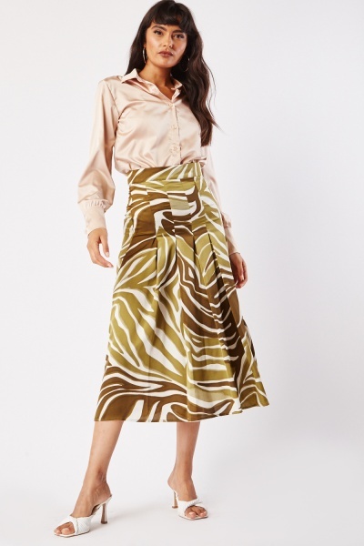 Zebra Printed Pleated Panel Skirt