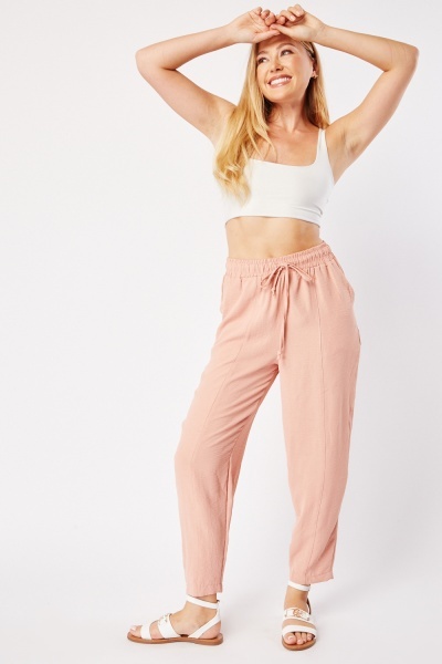 Textured Elasticated Tapered Trousers