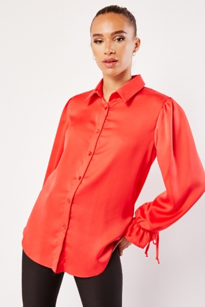 Tie Up Sleeve Red Shirt
