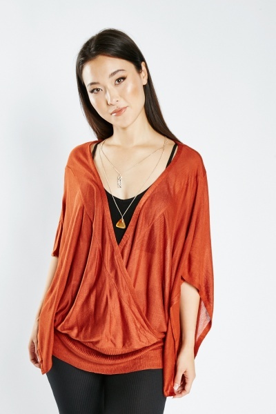 Low Plunge Batwing Sleeve Knit Top