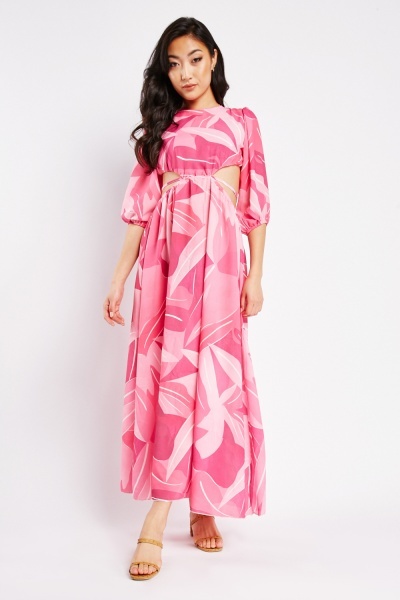 Cut Out Side Printed Maxi Dress