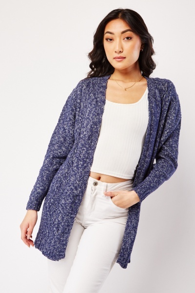 Open Front Speckled Knitted Cardigan