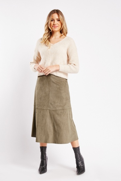 Faux Suede Flared Skirt