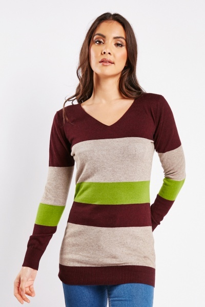 Colour Block Striped Knit Top