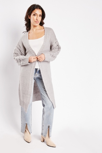 Contrasted Sleeve Knit Cardigan