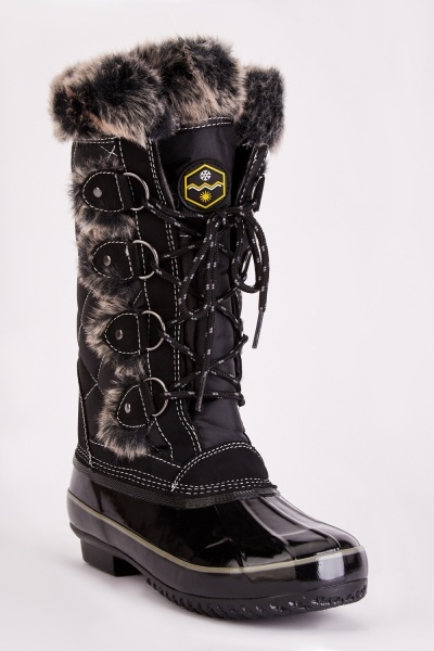 Faux Fur Trim Quilted Winter Boots