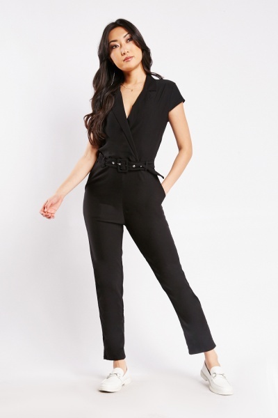 Wrap Front Buckle Belted Jumpsuit