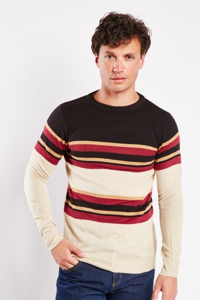 Striped Panel Mens Casual Pullover