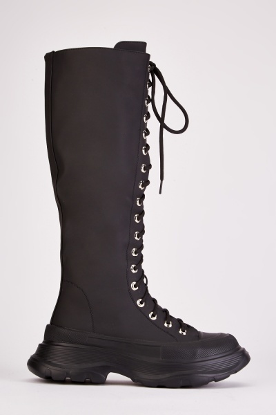 Lace Up Chunky Sole High Biker Boots