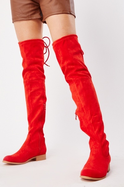 Suedette Tie Up Thigh High Knee Boots