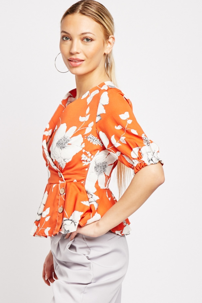 Large Flower Print Peplum Top Just