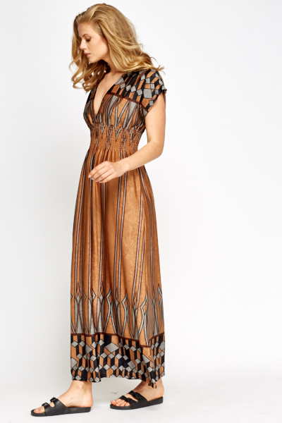 brown print maxi dress