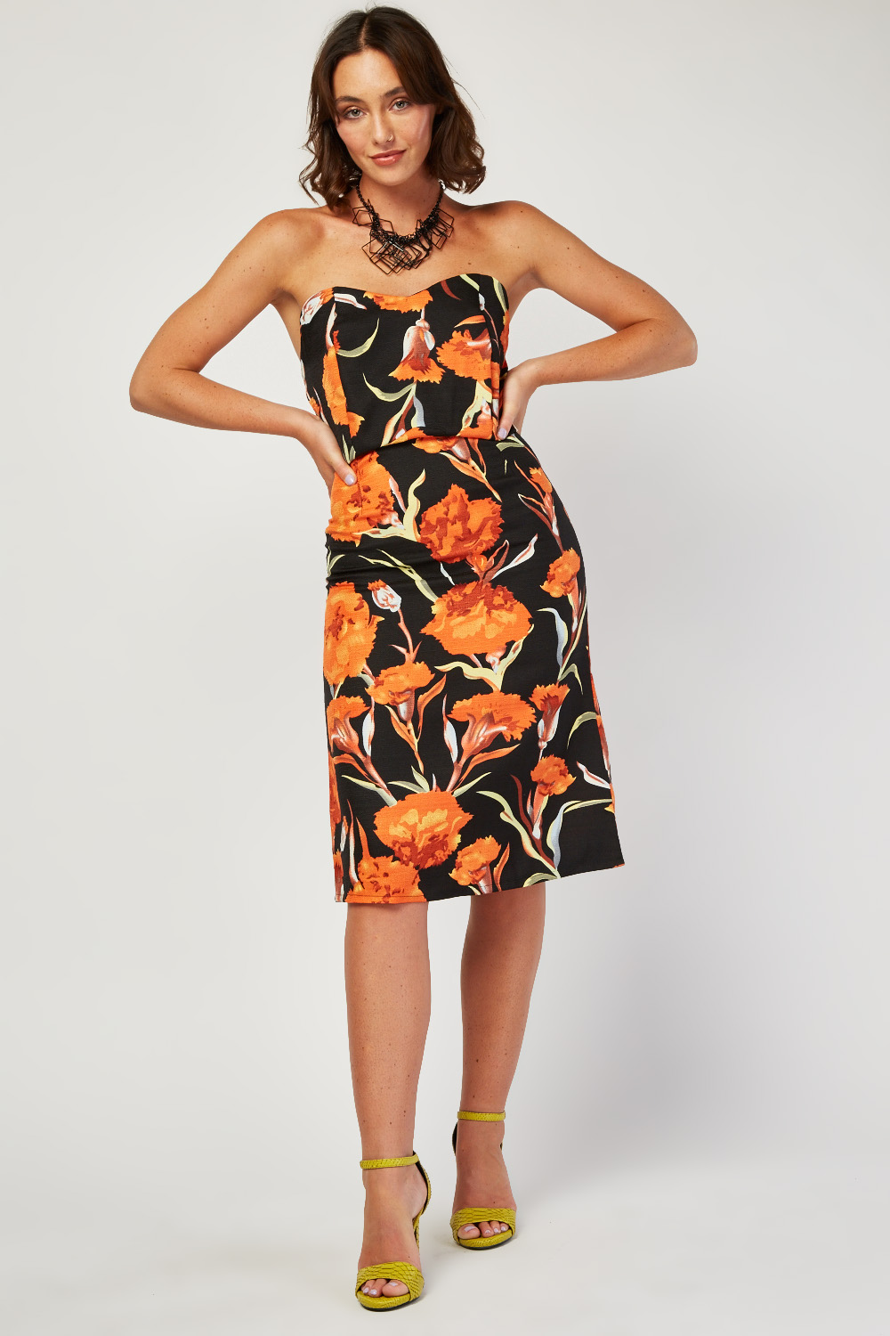 Strapless Flower Print Midi Dress Black Multi Just 35000