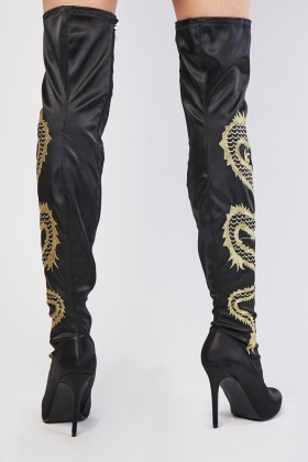 thigh high embroidered boots