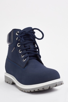 Navy Suedette Lace Up Boots - Just $6