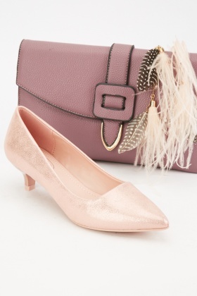 pink low heel court shoes
