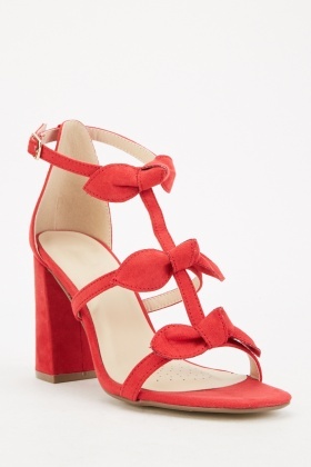 red strappy block heels