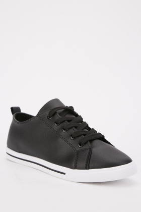 black faux leather trainers