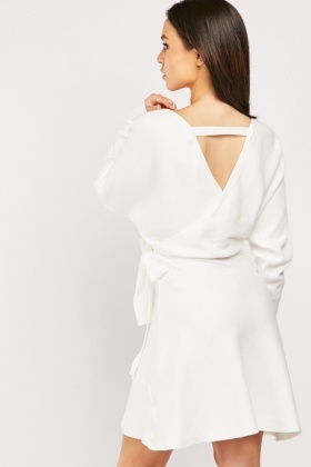 white knit wrap dress