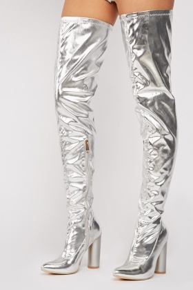 metallic thigh boots