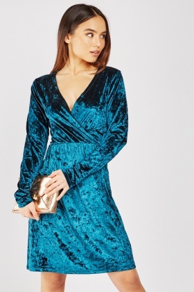 teal crushed velvet dress