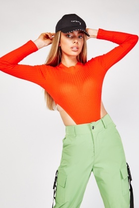 orange ribbed bodysuit