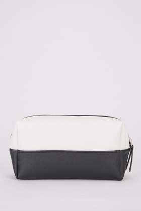 Mono Faux Leather Makeup Bag - Black/Off White - Just $3