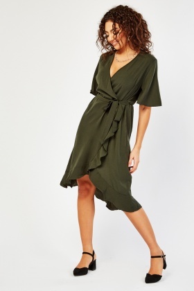 Wrap front hot sale ruffle dress