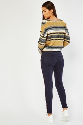 High waisted sale striped skinny jeans