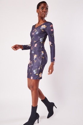 Navy blue hotsell floral bodycon dress