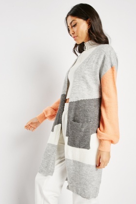 Grey Colour Block Maxi Cardigan, Long Cardigans