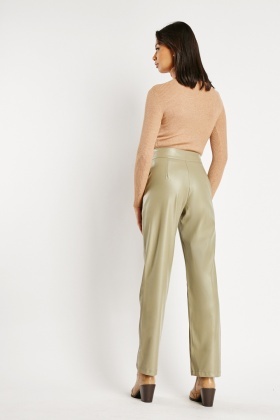 Abbey straight leg faux leather trouser - beige – LLUK