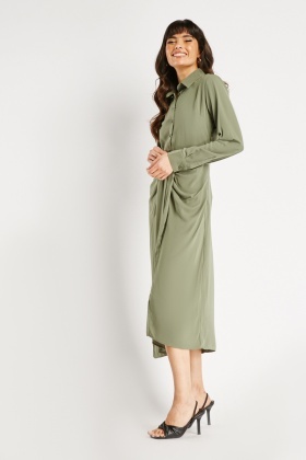 Buttoned Drape Midi Dress - 3 Colours - Just $7