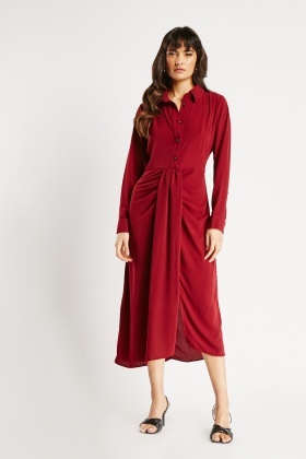 Buttoned Drape Midi Dress