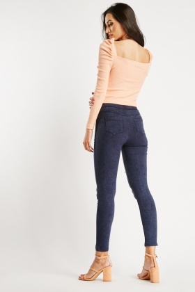 Decorative Front Pockets Jeggings - Navy - Just $7