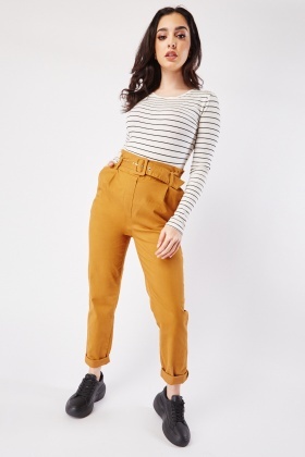 Ladies Paperbag Pants  Yellow  Planet54