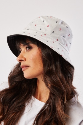 Anchor Print Bucket Hat - White/Multi - Just $7