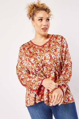 maroon floral blouse