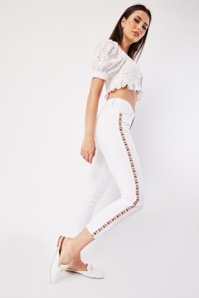 White side lace up 2024 jeans