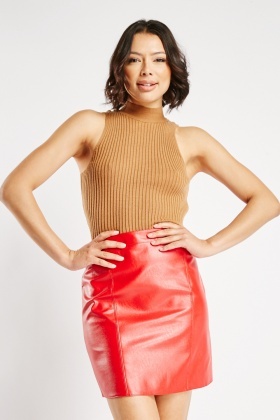 Mini Faux Leather Skirt - Red - Just $7