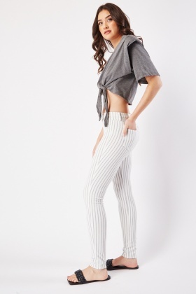 Mid Waist Cream Skinny Striped Jegging, Casual Wear at Rs 249 in