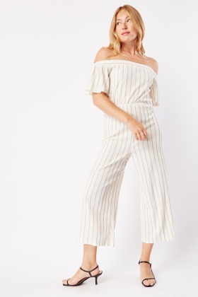 Off Shoulder Striped Jumpsuit Cream Black Just 7