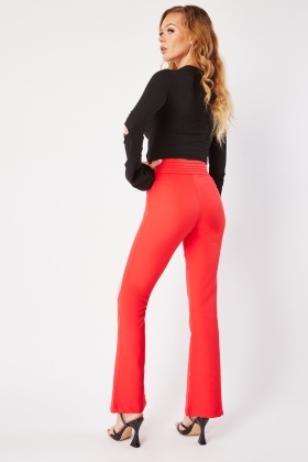 Red split hot sale trousers