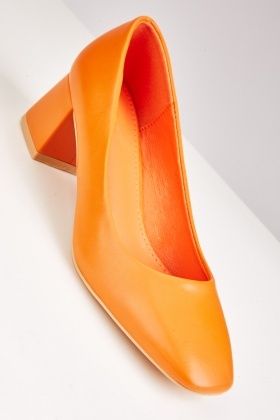 Orange block heel store pumps