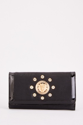 Versus Lion Logo Leather Shoulder Bag in Black