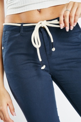 Ladies navy cropped on sale trousers