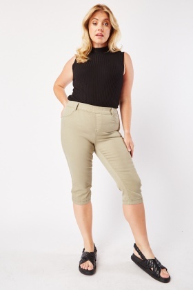 Capri Length Elasticated Jeggings - Light Olive - Just $7