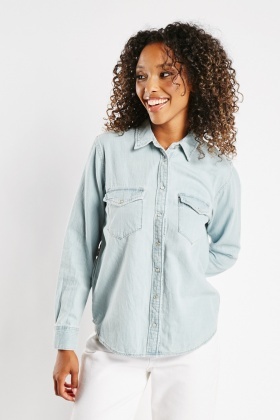 ladies light blue denim shirt